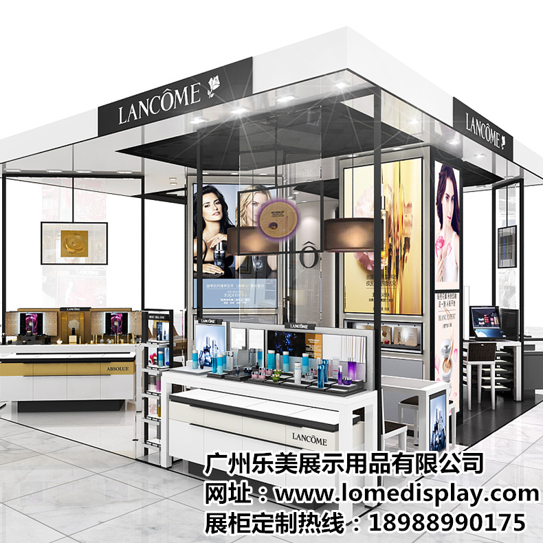 黑白木质烤漆商场高端立式品牌简约时尚化妆品展示柜可定制