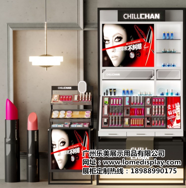 黑色高端品牌厂家定制商场简约靠墙时尚化妆品彩妆展柜背柜