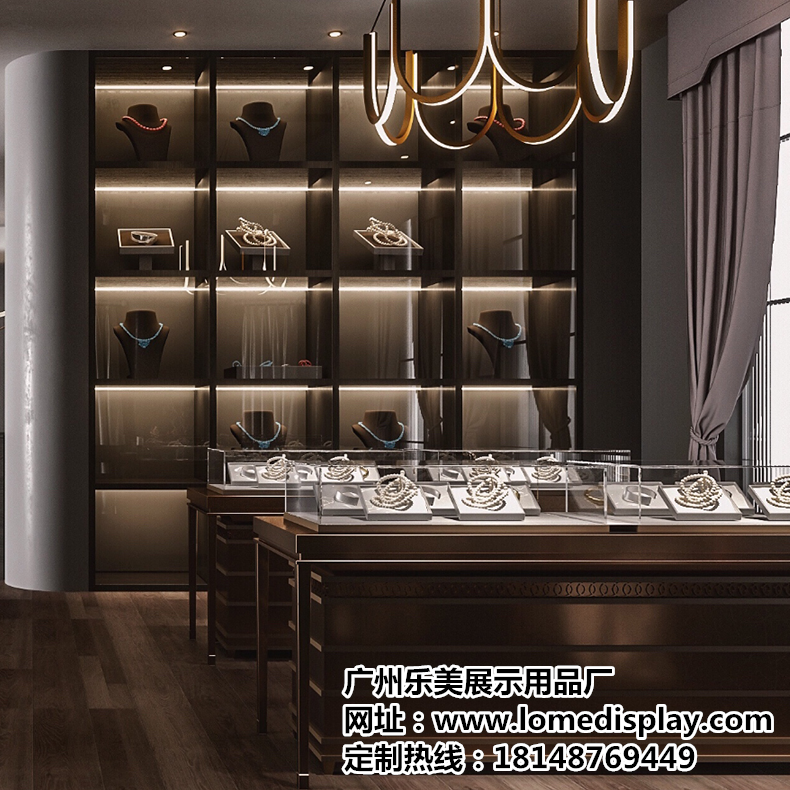 商场店铺高端项链首饰不锈钢玻璃珠宝展柜展台可定制