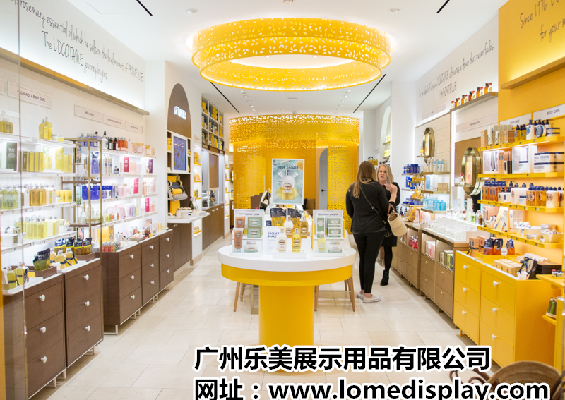 简约时尚｜黄色可定制 | 木质烤漆 | 化妆品护肤品展示架背柜展示柜